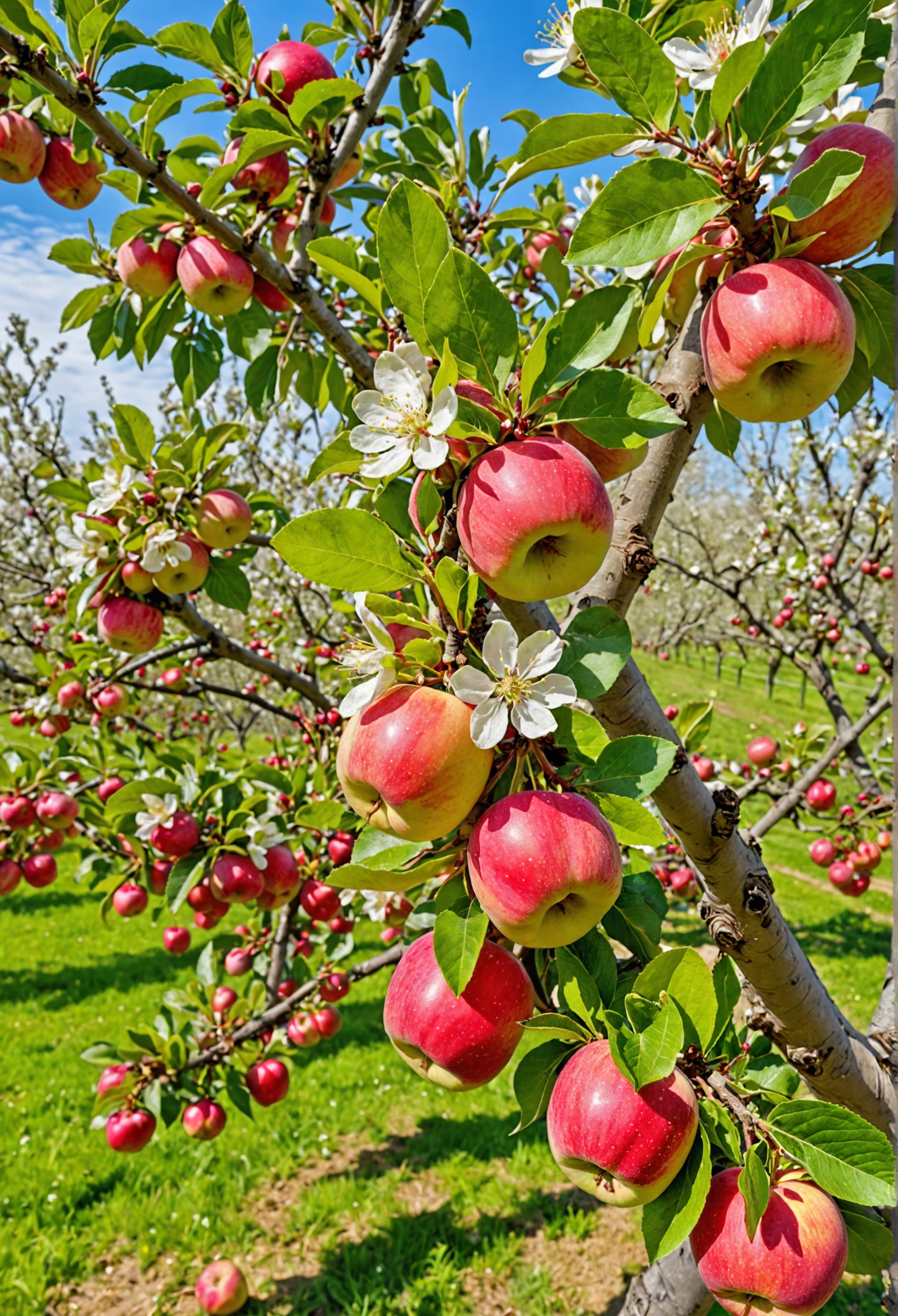 RAW Photography, an apple tree orchard, highly detailed, botanical accuracy, vivid vibrant colors, blossoms, masterpiece, ...